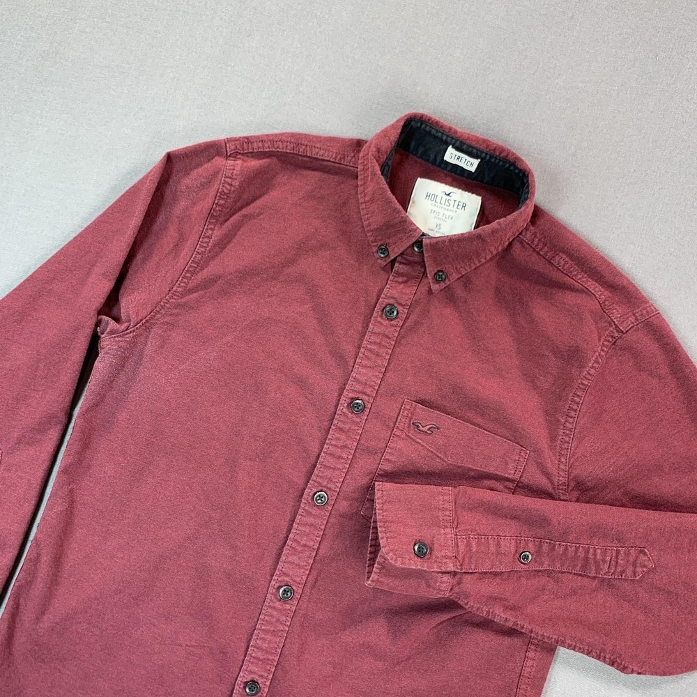 Hollister Shirt Mens XS Red Stretch Epic Flex Button Down Long SLV Casual